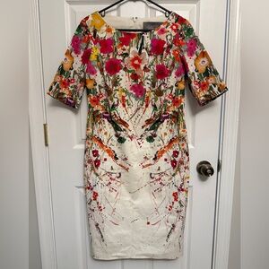 Lela Rose Wild Flower Floral Claire Boat-neck Sheath Dress Size 10 Women's